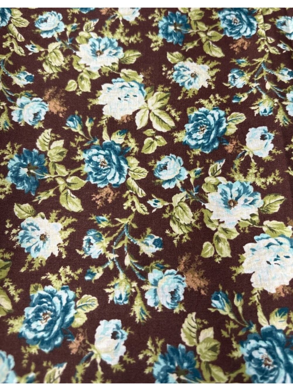 Floral Cotton Fabric Brown Blue Green Roses 35x44" Sewing Quilting Craft - Picture 11 of 11